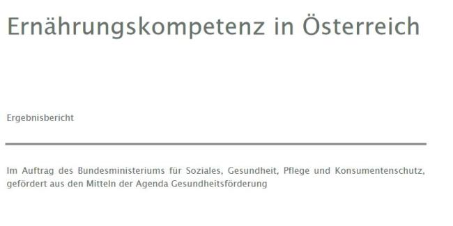 Titel und Untertitel von Studie "Ernährungskompetenz in Österreich" in grauer Schrift