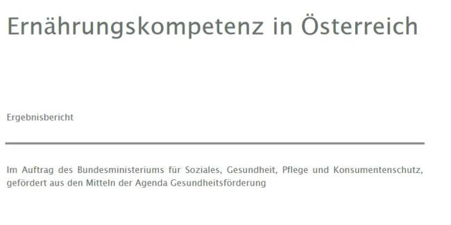 Titel und Untertitel von Studie "Ernährungskompetenz in Österreich" in grauer Schrift
