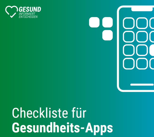 Checkliste ist abgebildet mit dem Text "Checkliste für Gesundheits-Apps" 