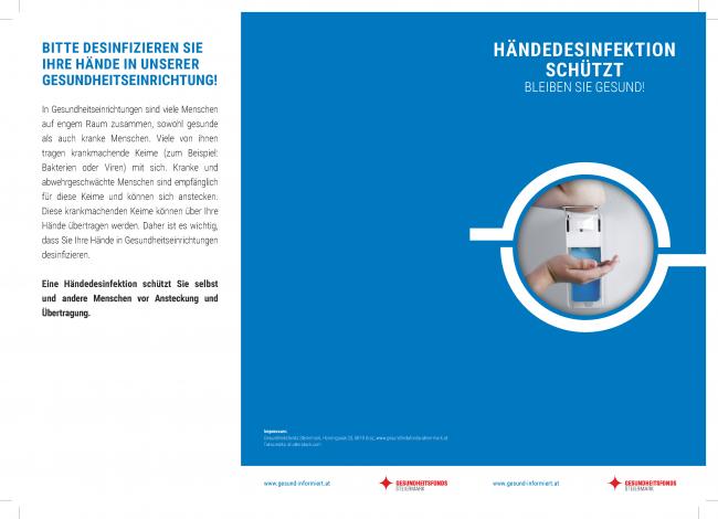 Titelseite Info-Folder „Händedesinfektion schützt“