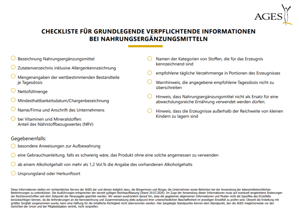 Checkliste für Nahrungsergänzungsmittel