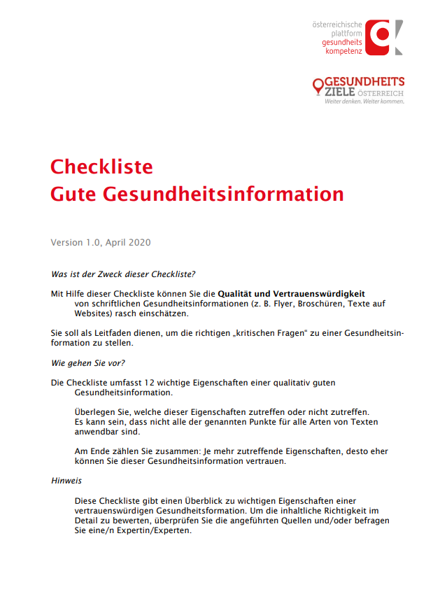Checkliste Gesundheitsinfos