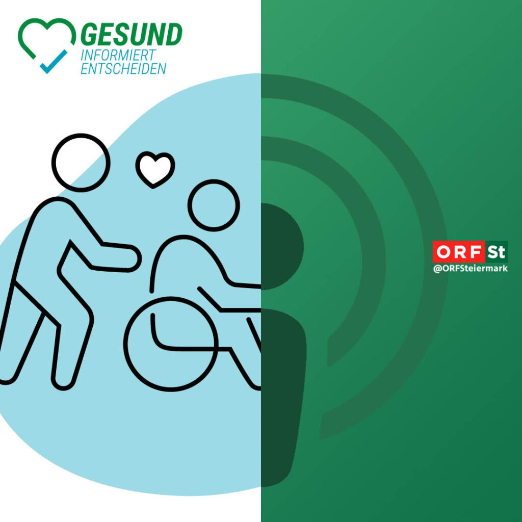 Person schiebt Person im Rollstuhl, Herz zwischen ihnen
